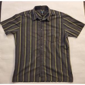 Kuhl Response Short Sleeve Button Down Shirt Sz L, Mens Pinstripe Gray Green Tan